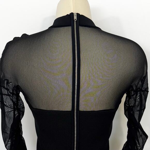 Balenciaga Mock Neck Mesh Cropped Top Long Ruched Sleeves Black 36 (US 4) - Picture 7 of 11